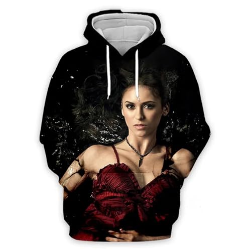 Yuogkk Kapuzenpulli Nina Dobrev Langarm Herren und Damen Pullover, Lässig Plus Größe Sweatshirt Rollenspiel Pullover Bedruckte Muster Jacke Vintage Rundhalsausschnitt Reisekleidung-Black||XXS von Yuogkk