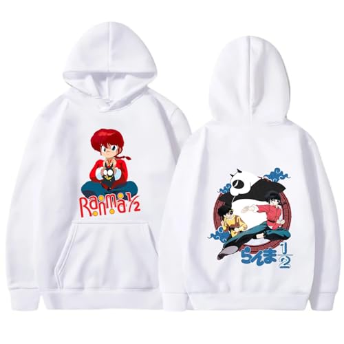 Yuogkk Kapuzenpulli Ranma 1/2 Cartoon Muster Sweatshirt, Retro Bedruckt Pullover Mode Lose Langarm Pullover Vintage Rundhalsausschnitt Top Baumwolle Bicotton Sweatshirt-White||XL von Yuogkk