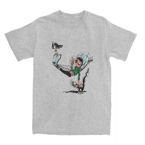 Yuogkk T-Shirt Gaston Lagaffe Mode Rundhalsausschnitt Kurze Ärmel, Spaß gedruckt Sweatshirt Cartoon-Muster Shirt Männer und Frauen Baumwolle Tops lässigen Trend Rollenspiel Jacke-Black||XS von Yuogkk