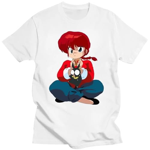 Yuogkk T-Shirt Ranma 1/2 Cartoon-Druck Baumwolle Kurzarm, Männer und Frauen lässig lose Sweatshirt Rollenspiel Mode Streetwear 2D Rundhalsausschnitt Plus Größe Tops-White||XS von Yuogkk