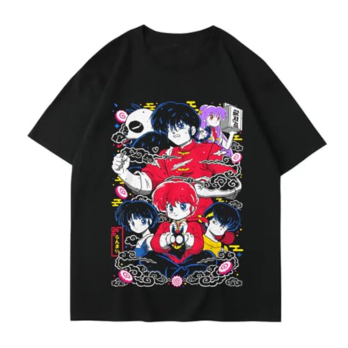 Yuogkk T-Shirt Ranma 1/2 Cartoon-Grafik-Sweatshirt, Spaß gedruckt Grafik kurzärmelige Mode Baumwoll-Shirt klassischen Rundhalsausschnitt Top Rollenspiel Tank Tops-Black||XS von Yuogkk