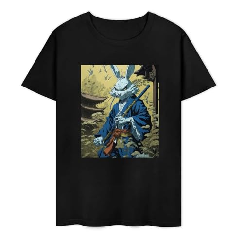 Yuogkk T-Shirt Usagi Yojimbo Mode locker atmungsaktiv Sweatshirt, klassischer Rundhalsausschnitt gedruckt Muster Kurze Ärmel Männer und Frauen Rollenspiel Tops Fitness-Sportbekleidung-Black||XS von Yuogkk