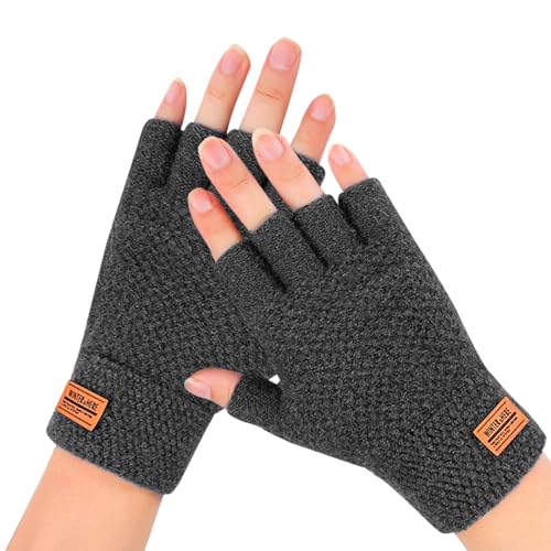 Yuqilin Handschuhe Fingerlos, Winter Warme Handschuhe, Strickhandschuhe Damen, Outdoor Handschuhe Herren, für Männer Frauen Outdoor Camping Wandern Laufen Radfahren Fahren (Dunkelgrau) von Yuqilin