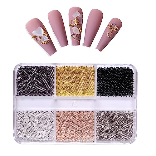 Yurosiay 1 Boxen Mikroperlen Nailart 6 Grids 3D Mini Nagel Perlen Mehrfarbig Mikro Kaviar Perlen Nägel Bunt Nagel Kaviar Mini Nail Art Kugeln Nail Art Metallperlen DIY Nägel Zubehör 0.8mm von Yurosiay