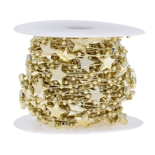 Yurosiay 15m/Rollen Sterne Perlenband Bunt Pentagramm Perlenkette Deko Kunststoff Perlen Dekoband Perlenrolle Sterne Perlengirlande für Weihnachten Hochzeit Brautstrauß Tischdeko Party Gold von Yurosiay