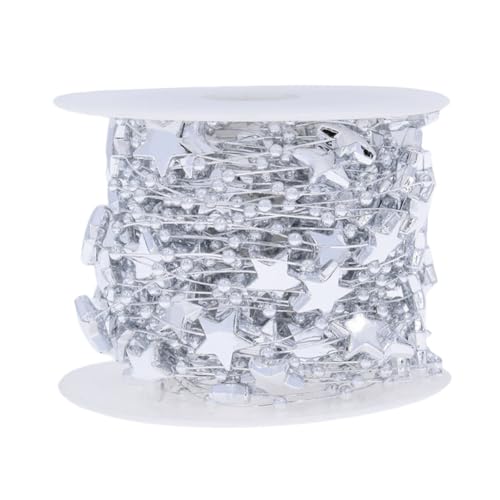 Yurosiay 15m/Rollen Sterne Perlenband Bunt Pentagramm Perlenkette Deko Kunststoff Perlen Dekoband Perlenrolle Sterne Perlengirlande für Weihnachten Hochzeit Brautstrauß Tischdeko Party Silber Yurosiay 15m/Rollen Sterne Perlenband Bunt Pentagramm Perlenkette Deko Kunststoff Perlen Dekoband Perlenrolle Sterne Perlengirlande für Weihnachten Hochzeit Brautstrauß Tischdeko Party Silber von Yurosiay