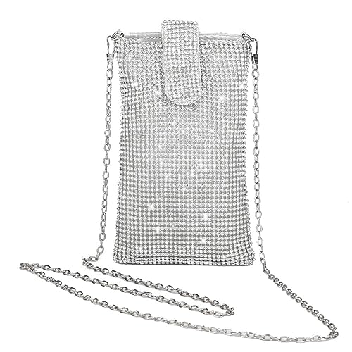 Yurosiay Damen Strass Schultertasche Glitzer Abendtasche Elegant Strass Rechtecke Handytasche Damen Strass Umhängetasche Handtasche Kettentasche Glitzer Strass Abendtasche für Party Silber Yurosiay Damen Strass Schultertasche Glitzer Abendtasche Elegant Strass Rechtecke Handytasche Damen Strass Umhängetasche Handtasche Kettentasche Glitzer Strass Abendtasche für Party Silber von Yurosiay