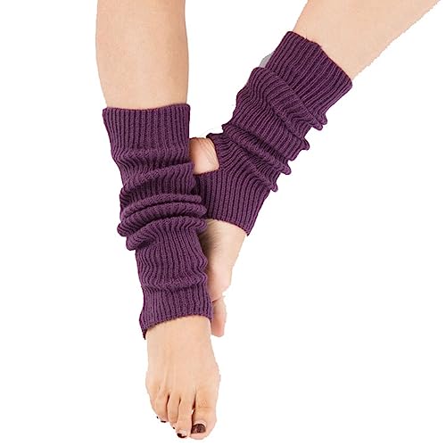 Yurosiay Gestrickte Ballett Stulpen 43cm Tanzstulpen Mädchen Damen Winter Warm Beinstulpen Strick Mit Fersenloch Weich Legwarmer Beinwarmer Stulpen für Yoga Ballett Tanz Fitness Dunkellila von Yurosiay