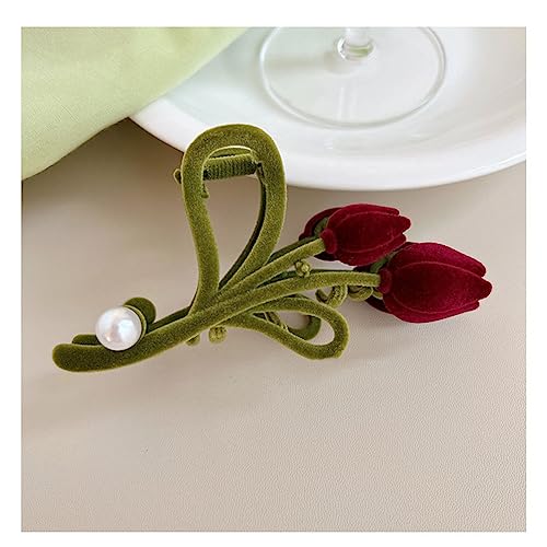 Yurosiay Große Tulpen Haarspange Damen Blumen Metall Haarspangen Elegant Tulpen Haarklammer Blume rutschfeste Haarspangen Groß Samt Metall Haarklauenclip Tulpen Haarschmuck für Frauen Rot von Yurosiay