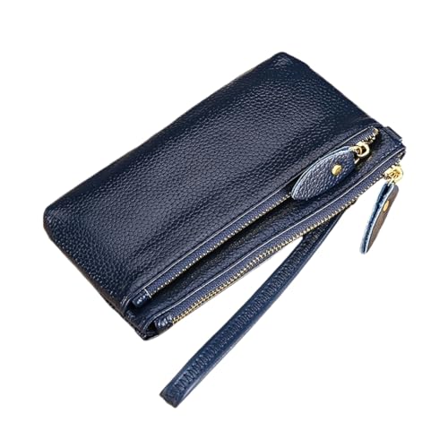 Yurosiay PU Leather tragbare Wristlet Clutch Purse mit Reißverschluss Münzgeldbörse Volltonfarbe Coin Pocket Litschi-Muster Wallet Men & Women für Kreditkarte Card Rechnungen Schlüsse dunkelblau von Yurosiay