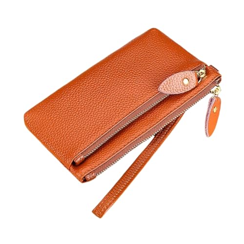 Yurosiay PU Leather tragbare Wristlet Clutch Purse mit Reißverschluss Münzgeldbörse Volltonfarbe Coin Pocket Litschi-Muster Wallet Men & Women für Kreditkarte Card Rechnungen Schlüsse Hellbraun von Yurosiay