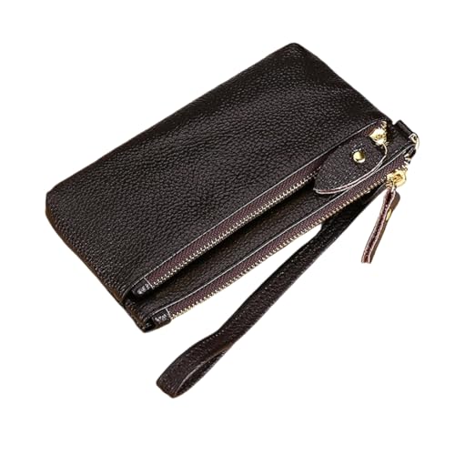 Yurosiay PU Leather tragbare Wristlet Clutch Purse mit Reißverschluss Münzgeldbörse Volltonfarbe Coin Pocket Litschi-Muster Wallet Men & Women für Kreditkarte Card Rechnungen Schlüsse braun von Yurosiay