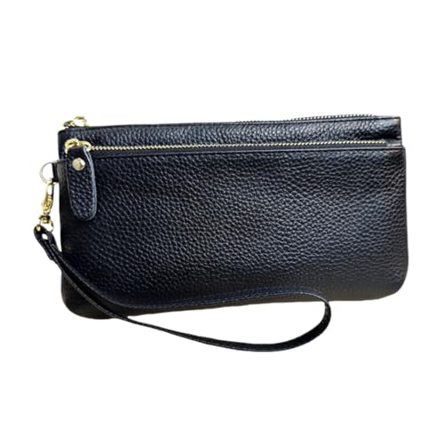 Yurosiay PU Leather tragbare Wristlet Clutch Purse mit Reißverschluss Münzgeldbörse Volltonfarbe Coin Pocket Litschi-Muster Wallet Men & Women für Kreditkarte Card Rechnungen Schlüsse schwarz von Yurosiay