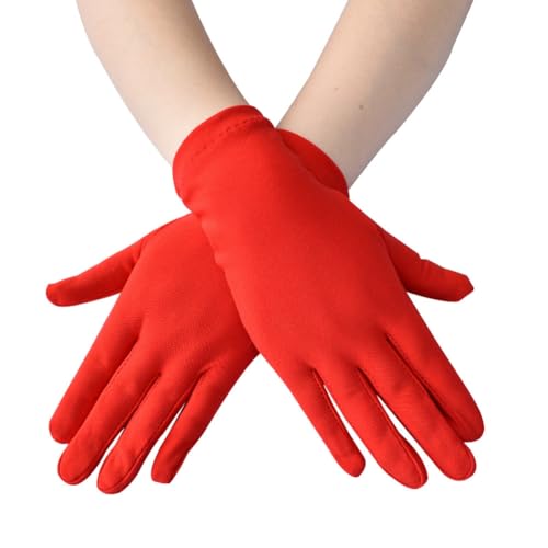 Yurosiay Satin Handschuh Damen Kurz Stretch Satinhandschuhe Abendhandschuhe Dünn Atmungsaktiv Opera Handschuhe Tanzhandschuhe Party Handschuhe für Hochzeit Bälle Teeparty Bankette 22x9cm Rot von Yurosiay