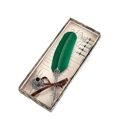 Yurosiay Schreibfeder Set Vintage Kalligraphie Stifte Feder Handgemachte Dip Pen Mit 5 Ersatzspitzen und 1 Stifthalter Antiken Federkiel Stift Feather Quil Dip Pen Feder für Geschenk Grün Yurosiay Schreibfeder Set Vintage Kalligraphie Stifte Feder Handgemachte Dip Pen Mit 5 Ersatzspitzen und 1 Stifthalter Antiken Federkiel Stift Feather Quil Dip Pen Feder für Geschenk Grün von Yurosiay