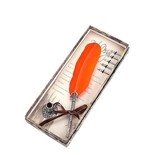 Yurosiay Schreibfeder Set Vintage Kalligraphie Stifte Feder Handgemachte Dip Pen Mit 5 Ersatzspitzen und 1 Stifthalter Antiken Federkiel Stift Feather Quil Dip Pen Feder für Geschenk Orange Yurosiay Schreibfeder Set Vintage Kalligraphie Stifte Feder Handgemachte Dip Pen Mit 5 Ersatzspitzen und 1 Stifthalter Antiken Federkiel Stift Feather Quil Dip Pen Feder für Geschenk Orange von Yurosiay