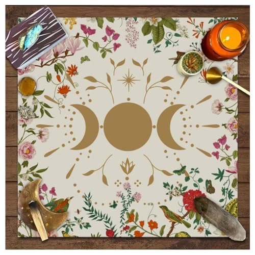 Yurosiay Tarotkarten Tischdecke 49×49cm Vintage Astrologie Tuch Nordischer Stil Mond Blumen Bedruckte Tischdecke Altar Tarot Tischdecke Quadratisch Tarot Spiel Tischdecke Altar Tischdecke 2# von Yurosiay