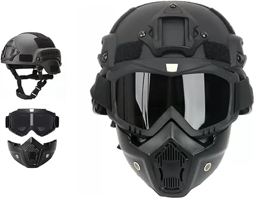Airsoft-Helm Und Vollgesichtsmaske Mit NVG-Halterungen Und Seitlichen Schienen, Abnehmbare Vollgesichtsmaske Für CS-Spiele, Filmrequisiten, Rollenspiele Airsoft-Helm Und Vollgesichtsmaske Mit NVG-Halterungen Und Seitlichen Schienen, Abnehmbare Vollgesichtsmaske Für CS-Spiele, Filmrequisiten, Rollenspiele von Yuxcnhaw
