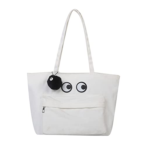 Damen-Einkaufstasche aus Segeltuch, Cartoon-Motiv, wiederverwendbar, lässig, Outdoor, Party, Tragetasche, Handtasche, weiß von Ywmsfl