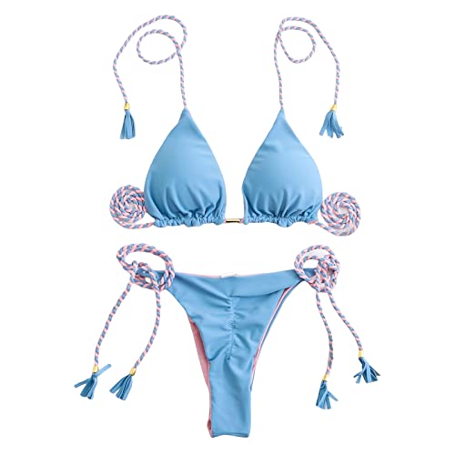 Modisches Strickseil-Badebekleidung für Damen und Mädchen, Bikinis-Set, zweiteilig, hoher Schnitt, rückenfreier Badeanzug von Ywmsfl