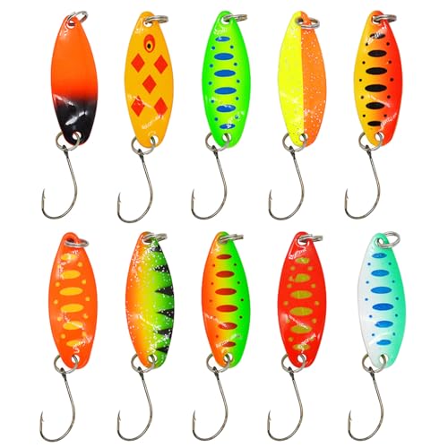 Ywmsfl 10 Stück Stahl-Einzelhaken Spinner Köder Pailletten Köder Barsch Löffel Angeln Spinner Swimbaits Set für Salzwasser und Salzwasser von Ywmsfl