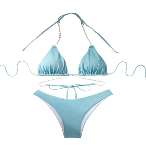 Zweiteiliger Badeanzug für Damen, einfarbig, Badeanzug-Set, modische Kette, Bademode, Strandmode von Ywmsfl