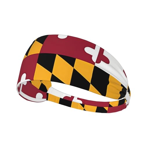 Flag of Maryland bedruckte Stirnbänder für Damen und Herren, lustige elastische Schweißbänder, Workout-Stirnbänder für Laufen, Radfahren, Basketball, Fitnessstudio, Fußball von YzgWjBhd