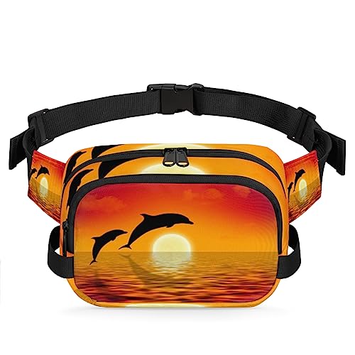 Bauchtasche mit Delfin-Druck, Gürteltasche für Damen, Herren, Sonnenuntergang, modische Umhängetasche, Hüfttasche mit verstellbarem Riemen für Outdoor, Workout, Freizeit, Reisen, Laufen, Wandern, von Yzrwebo