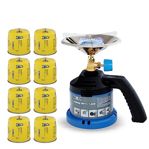 Z.M.C Campingkocher + 8 Gaskartuschen 190g, Gaskocher mit Griff für Camping, Kohleanzünder Outdoor, Kartuschenkocher für Stechkartusche, Kleiner Gasgrill Z.M.C Campingkocher + 8 Gaskartuschen 190g, Gaskocher mit Griff für Camping, Kohleanzünder Outdoor, Kartuschenkocher für Stechkartusche, Kleiner Gasgrill von Z.M.C