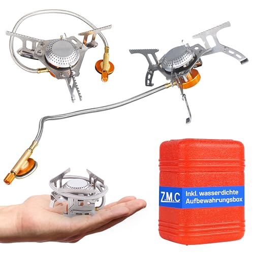 ZMC Klappbarer Campingkocher 3700W, Mini Gaskocher Set für Outdoor Aktivitäten, Campinggaskocher faltbar mit Piezozündung für Innen-/Außenbereich von Z.M.C