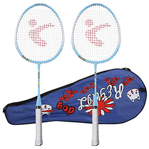 Badmintonschläger, 2 Stück, Aluminiumlegierung, für Kinder, Cartoon-Badmintonschläger, Badmintonschläger-Set, kein Eckiges Design, für Kinder Zum Spielen (Blue) von ZAICOLER