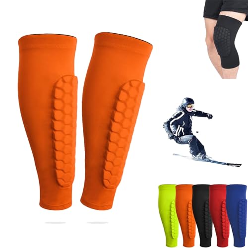 ZANWANXIN Ski Shin Guards, Shinbang Protector 2.0, Compression Sleeve with Honeycomb Pads, Shin Defender Shin Guards, Premium Shin Guards for Sports, Soccer, and Skiing (Orange, XL) von ZANWANXIN