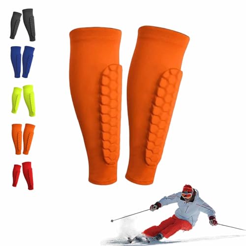 ZANWANXIN Ski Shin Guards, Shinbang Protector 2.0, Shin Defender Shin Guards for Soccer,Shinbang Ski Protectors, Soccer Shin Guard Sleeves,Shin Guards Soccer Adult Honeycomb Pads (Orange, Large) von ZANWANXIN