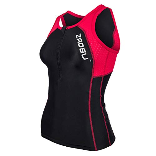 ZAOSU Damen Triathlon Oberteil Z-Revolution | Tri Top Zweiteiler ohne Ärmel, Farbe:schwarz/rot, Größe:S von ZAOSU