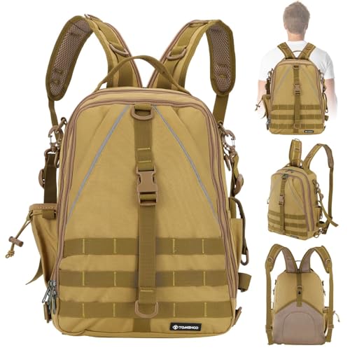 ZASCHMOY Angelrucksack, 600D Hochdichtes Oxford-Gewebe, Angelausrüstungstasche mit Zangenhaltertasche, Flaschenhaltertasche Zum Angeln (Khaki) von ZASCHMOY