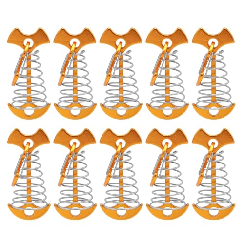 ZBIianxer 10Pcs Deck Peg Winddicht Fisch Knochen Zelt Stakes Mit Frühling Schnallen Tragbare Seil Für Outdoor Camping von ZBIianxer