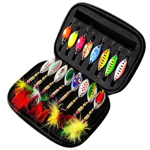 ZBIianxer 16Pcs Angeln Löffel Köder Triple Haken Set Löffel Harte Angeln Lockt Metall Angeln Lockt Angeln Pailletten Lockt Köder von ZBIianxer