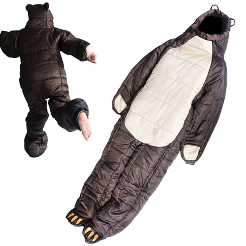 Tragbarer Bärenschlafsack, Leichter Ganzkörper-Schlafsack für Erwachsene, wasserdichter Anzug für Campingreisen die ganze Saison über mit Reißverschluss(Brown, Large) von ZBYXPP