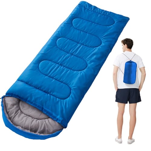 Tragbarer Camping-Schlafsack, 4 Jahreszeiten, kaltes und warmes Wetter, wasserdicht, leicht, mit Kompressionsbeutel, Campingausrüstung(Blue,1.8kg) von ZBYXPP