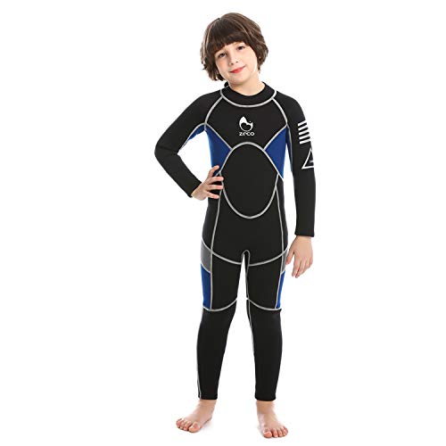 ZCCO Kids Neoprenanzug, 2,5 mm Neopren-Thermo-Badeanzug, Jugend-Badeanzug für Jungen und Mädchen Wärmeanzug mit Langen Ärmeln zum Tauchen, Schwimmen, Surfen … (Blau, L) von ZCCO