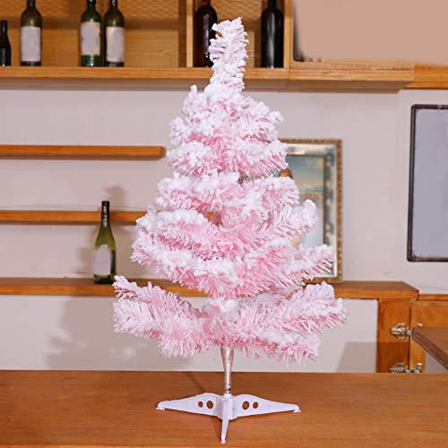 1,9 Fuß schneebeflockter PVC-Weihnachtsdekorations-Weihnachtsbaum, einfach zusammenklappbarer Zweig mit Kunststoffsockel, einfach zu montieren, künstlich, 100 % feuerhemmend, rosa A, 0,6 m (1,9 Fuß) von ZCCZJS