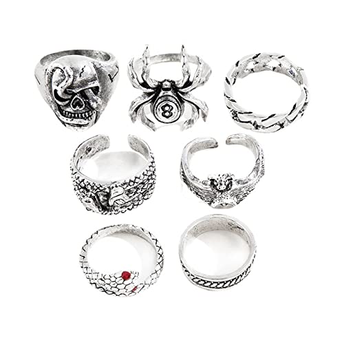 ZCCZJS 6 Stücke Punk Poker Joker Silber Farbe Ringe für Männer Goth Skeleton Billard Set Paar Emo Modeschmuck Anillos Hombre (Farbe: 06) von ZCCZJS