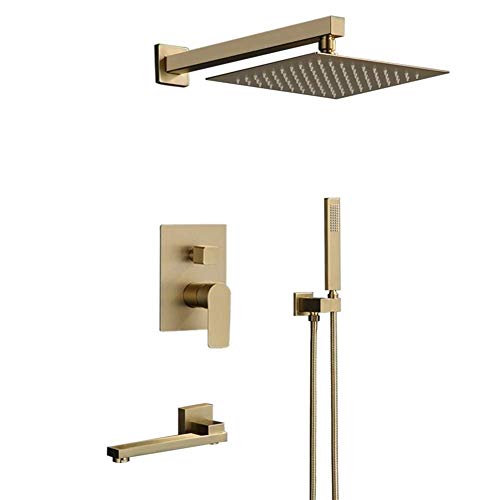 ZCCZJS Badezimmer-Handbrause-Set, verdeckte Duschmischer, gebürstetes Gold, Wasserfall-Regenduschsystem, Badezimmer-Duschköpfe, Duschsystem von ZCCZJS