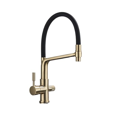 ZCCZJS Gebürstete Küchenspüle Wasserhahn Reiner Wasserfiltermischer Kran Doppelgriff Pulldown Purification Küche Heiße und kaltes Wasserhahn (golden) von ZCCZJS