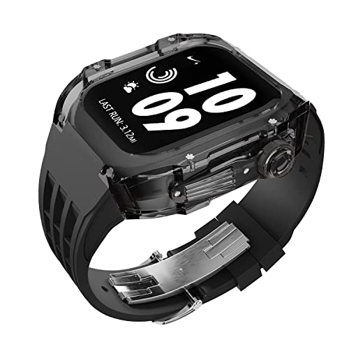 ZCCZJS Luxuriöses Modifikationsset, für 44/45 mm Fluorkautschukband, für iWatch Serie 8, 7, 6, 5, 4 SE, 45 mm, 44 mm, transparentes Uhrengehäuse + Uhrenarmband von ZCCZJS