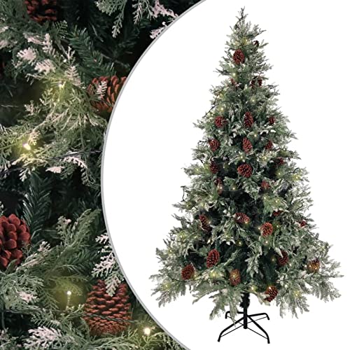 ZCCZJS Weihnachtsbaum Künstlicher Weihnachtsbaum mit LEDs und Tannenzapfen, Weihnachtsdekoration, Grün und Weiß, 195 cm, PVC und PE. Modisch von ZCCZJS