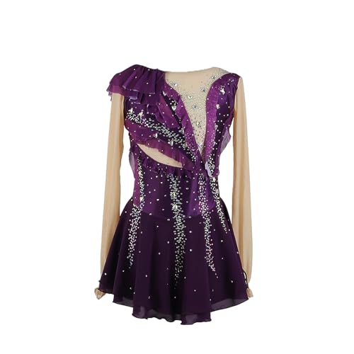 ZCFXIFGF Eiskunstlauf Kleid, Funkelnde Strass Fingerspitzen Ärmel Mädchen Frauen Eiskunstlauf Wettbewerb Skaten Outfit,Lila,3XL von ZCFXIFGF