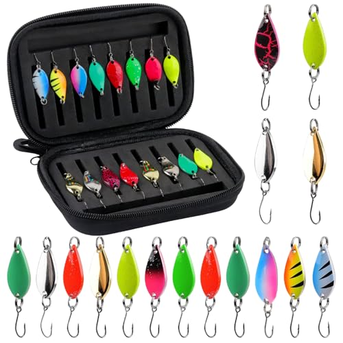 ZDNT 16 Stück Forellen Spoon Set,Kunstköder Spinner Blinker Set Forellenköder Spoons Set 2.5g/3.5g/5g Angelzubehör mit Aufbewahrungsbox Mehrfarbige Forellenköder für Forelle Barsch Hecht Zander ZDNT 16 Stück Forellen Spoon Set,Kunstköder Spinner Blinker Set Forellenköder Spoons Set 2.5g/3.5g/5g Angelzubehör mit Aufbewahrungsbox Mehrfarbige Forellenköder für Forelle Barsch Hecht Zander von ZDNT