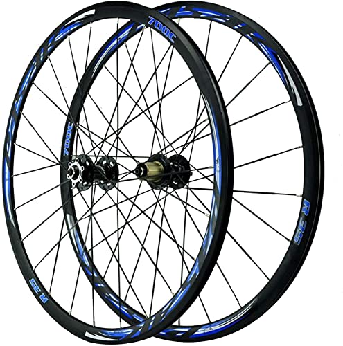 ZECHAO 700c Road Bike Wheelset, qr 30 mm Doppelmauerte Fahrrad Rand Disc/V Brems vorne 2 Heck 4 versiegeltes Lager 6 Pawls 7-11Speed (Color : Blue 1, Size : 700c) von ZECHAO