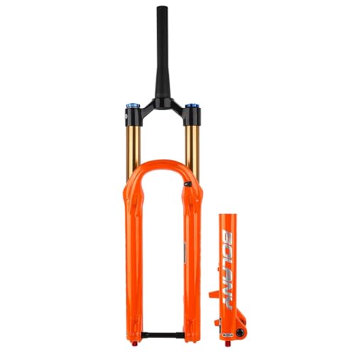 ZECHAO Fahrrad Air Mountain Vorderradgabel, 29" 27,5 Zoll Aluminiumlegierung 160mm Federweg 1-1/2" Konische Gabel Steckachse 110mm mit Rückpralleinstellung(Orange,29inch) von ZECHAO